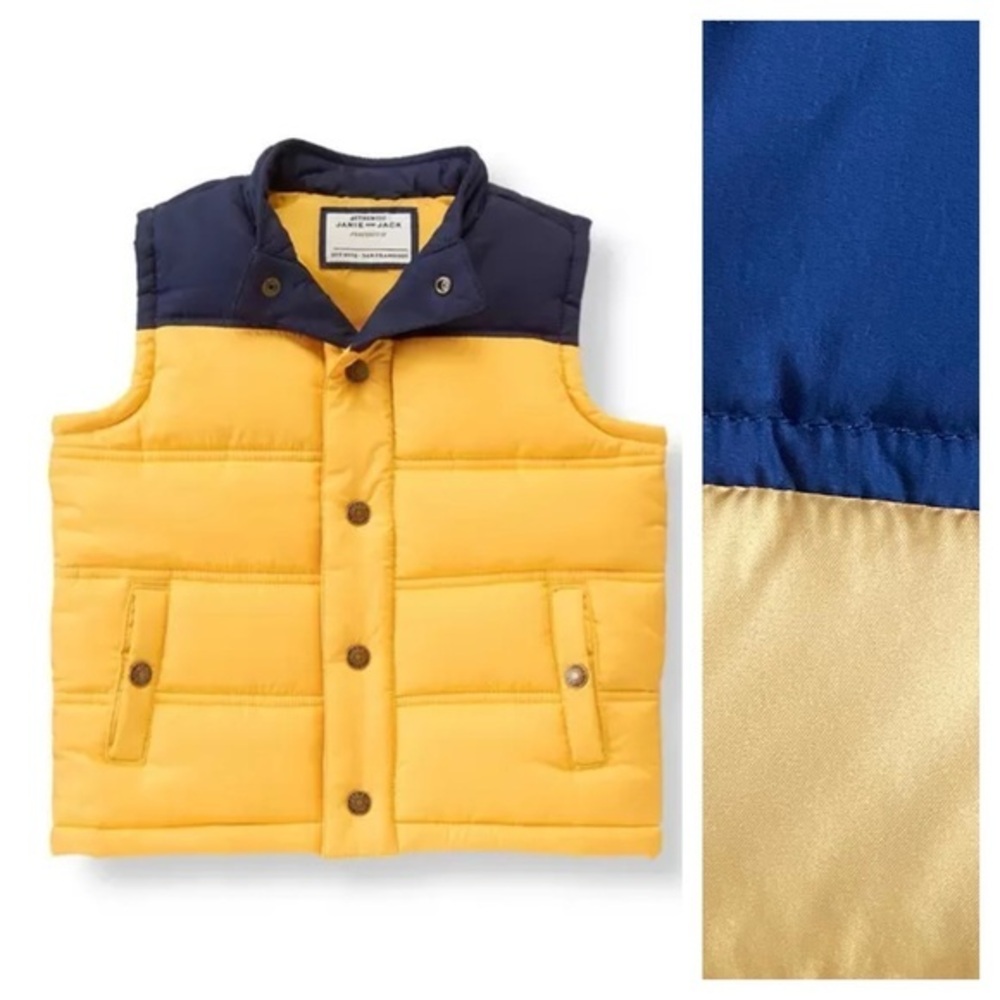 Janie and Jack Navy Blue Yellow Colorblock Puffer Vest Coat 6-9 months